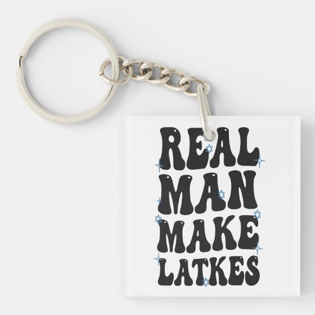 Real Man Make Latkes Funny Groovy Hanukkah  Key Ring (Front)