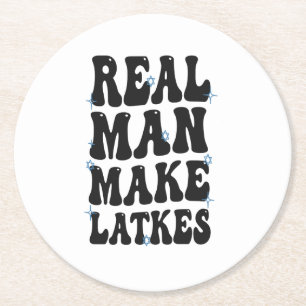 Real Man Make Latkes Funny Groovy Hanukkah  Round Paper Coaster
