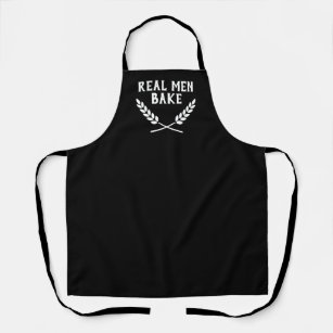 Real men bake funny baking apron with wheat wreath