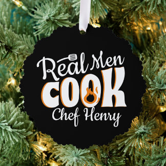 Real Men Cook Black Tree Decoration Card