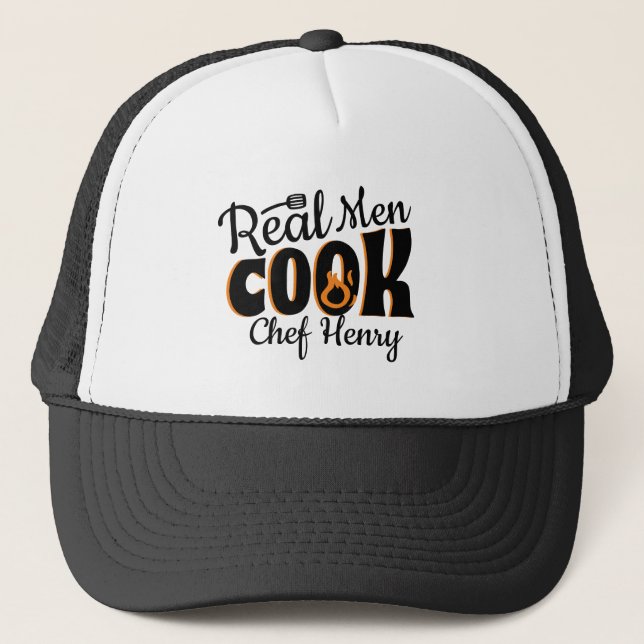 Real Men Cook Black  Trucker Hat (Front)