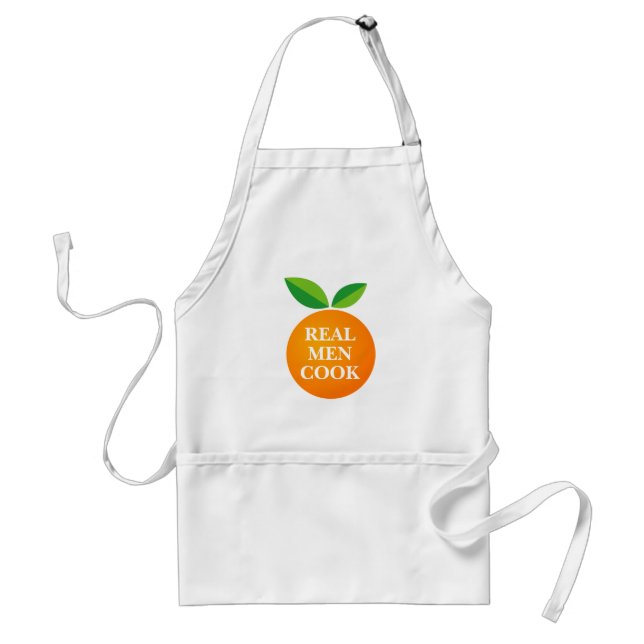 Real men cook funny orange kitchen apron for men (Front)