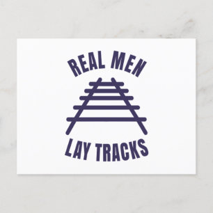 Real men lay tracks rails postcard
