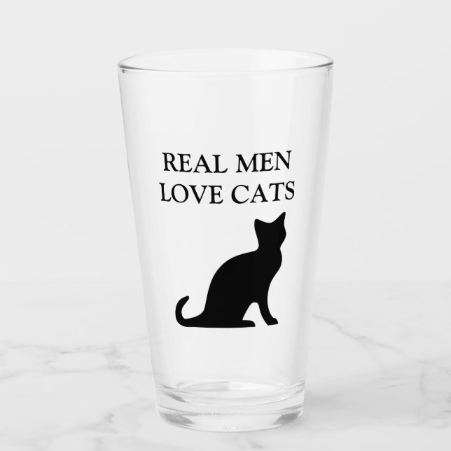 Real men love cat funny silhouette design drinking glass (Front)