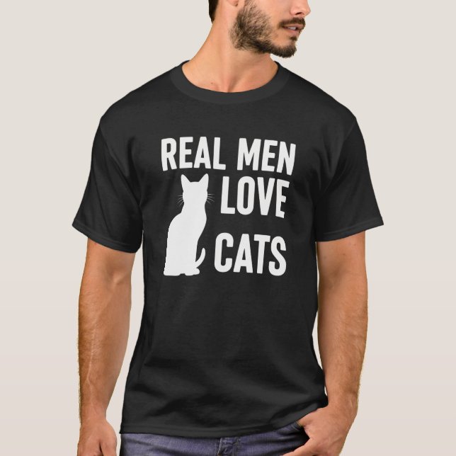 REAL MEN LOVE CATS,cute black cat mens tshirts (Front)