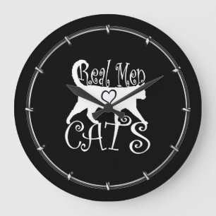 Real Men Love Cats Design on black Large Clock