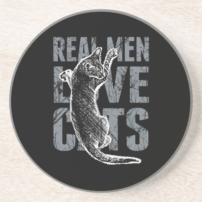 Real Men Love Cats in Distressed Style Coaster (Front)