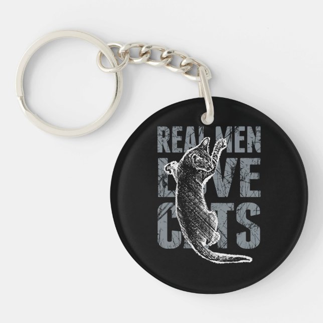 Real Men Love Cats in Distressed Style Key Ring (Front)