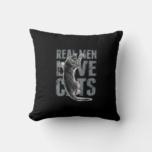 Real Men Love Cats in Grunge Style on Black Cushion