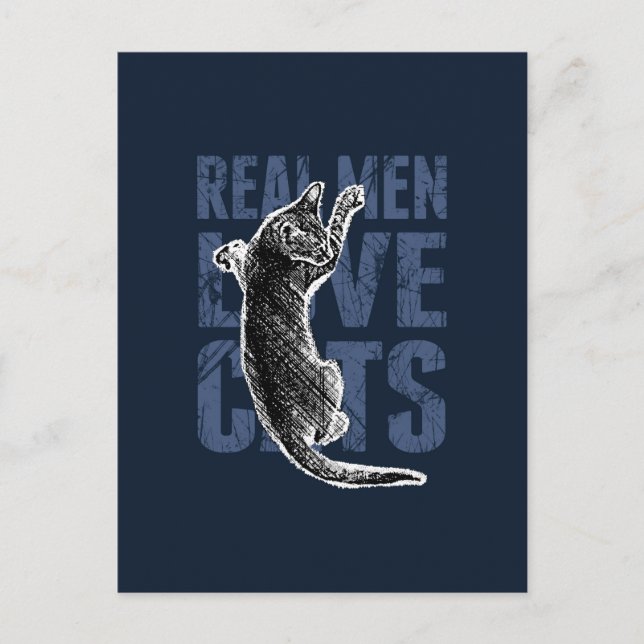 Real Men Love Cats on blue steel Postcard (Front)