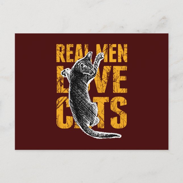 Real Men Love Cats on burgundy red Postcard (Front)