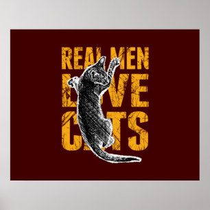 Real Men Love Cats on burgundy red Poster