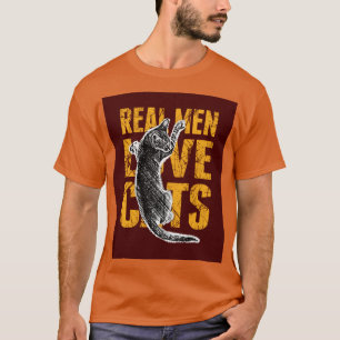 Real Men Love Cats on burgundy red T-Shirt
