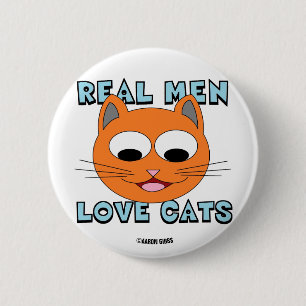 REAL MEN LOVE CATS Smiling Cat Face 6 Cm Round Badge