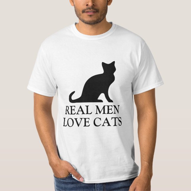 Real men love cats t shirt | Black and white kitty (Front)