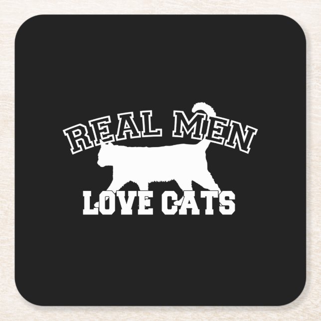 Real Men Love Cats This one is white Square Paper Coaster (Front)