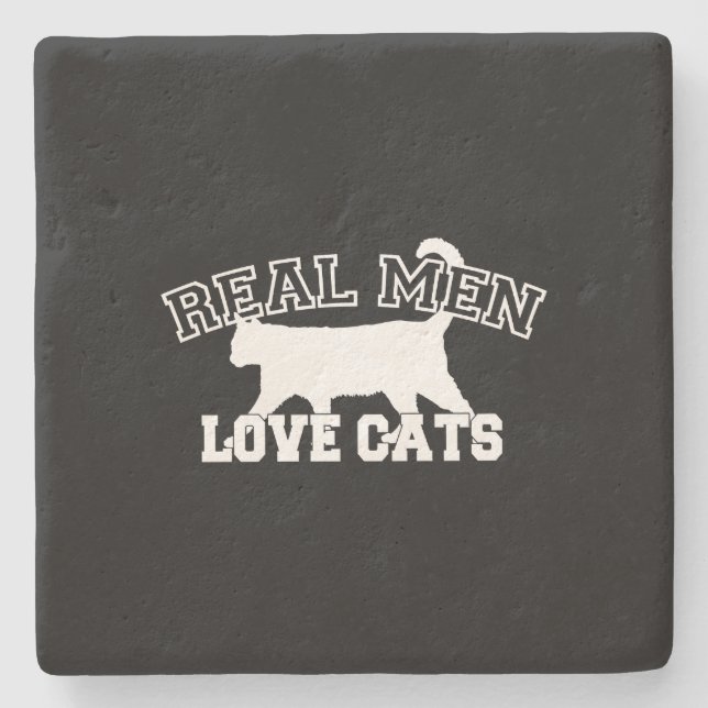 Real Men Love Cats This one is white Stone Coaster (Front)