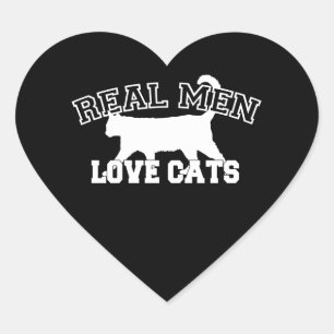 Real Men Love Cats White Silhouette Heart Sticker