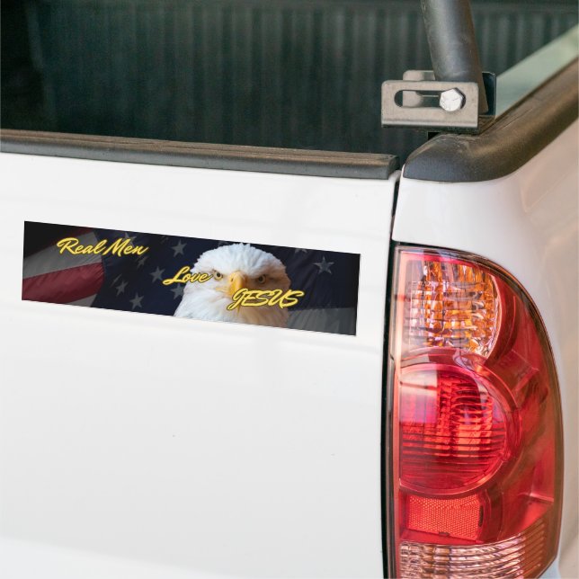 Real men Love Jesus with Eagle Bumper Sticker (On Truck)