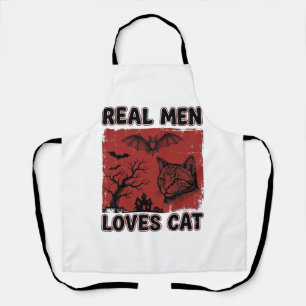 Real Men Loves Cat Halloween Vintage Cat Shirt Des Apron