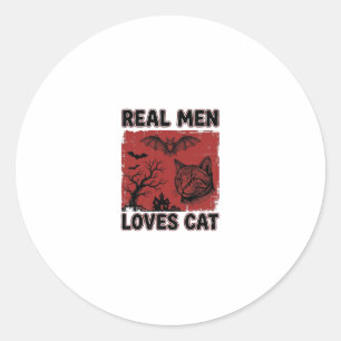 Real Men Loves Cat Halloween Vintage Cat Shirt Des Classic Round Sticker