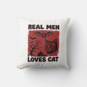 Real Men Loves Cat Halloween Vintage Cat Shirt Des Cushion