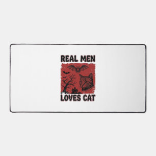 Real Men Loves Cat Halloween Vintage Cat Shirt Des Desk Mat
