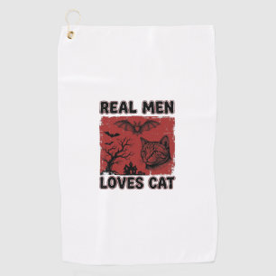 Real Men Loves Cat Halloween Vintage Cat Shirt Des Golf Towel