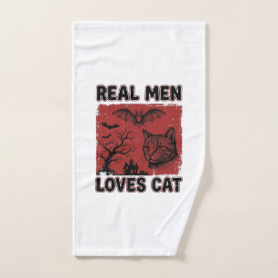 Real Men Loves Cat Halloween Vintage Cat Shirt Des Hand Towel