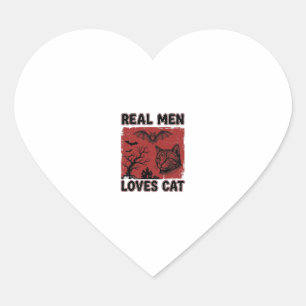 Real Men Loves Cat Halloween Vintage Cat Shirt Des Heart Sticker