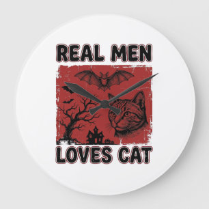 Real Men Loves Cat Halloween Vintage Cat Shirt Des Large Clock