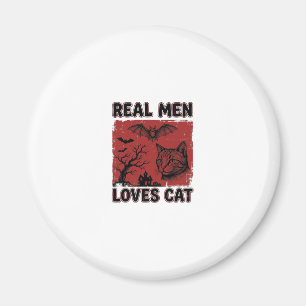 Real Men Loves Cat Halloween Vintage Cat Shirt Des Magnet