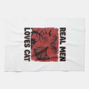 Real Men Loves Cat Halloween Vintage Cat Shirt Des Tea Towel