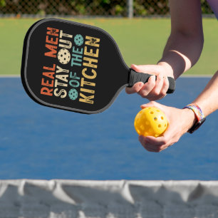 Real Men Out Kitchen Vintage Colourful Text Pickleball Paddle