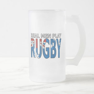 Real Men Play Rugby Australia Frosted Glass Beer Mug