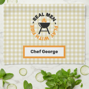 Real Men Play With Fire Barbecue Grill Tea Towel
