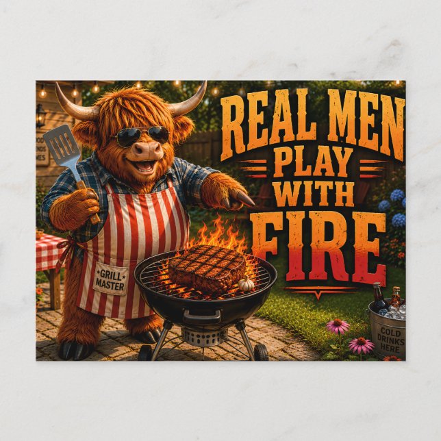 Real Men Play with Fire Postcard (Front)