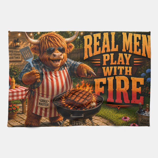 Real Men Play with Fire Tea Towel (Horizontal)