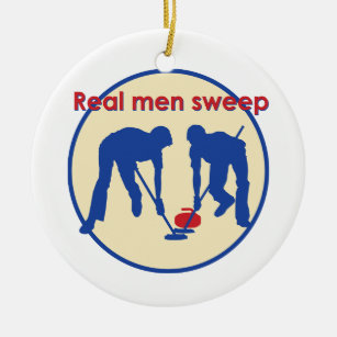Real Men Sweep! Curling Ceramic Tree Decoration