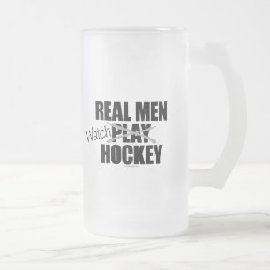 Real Men Watch Hockey Frosted Glass Beer Mug