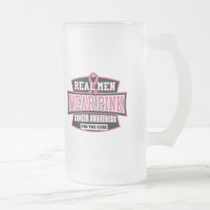 REAL Men Wear Pink For The Cure Breast Cancer Frosted Glass Beer Mug