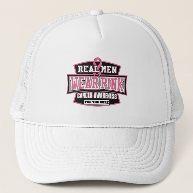 REAL Men Wear Pink For The Cure Breast Cancer Trucker Hat (Front)