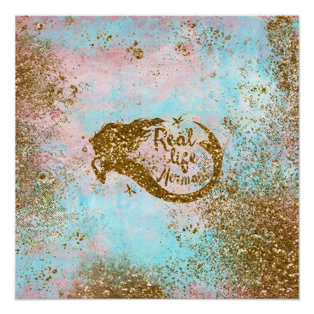Real Mermaid Life- Glitter Gold Mermaid Poster (Front)