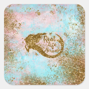 Real Mermaid Life- Glitter Gold Mermaid Square Sticker
