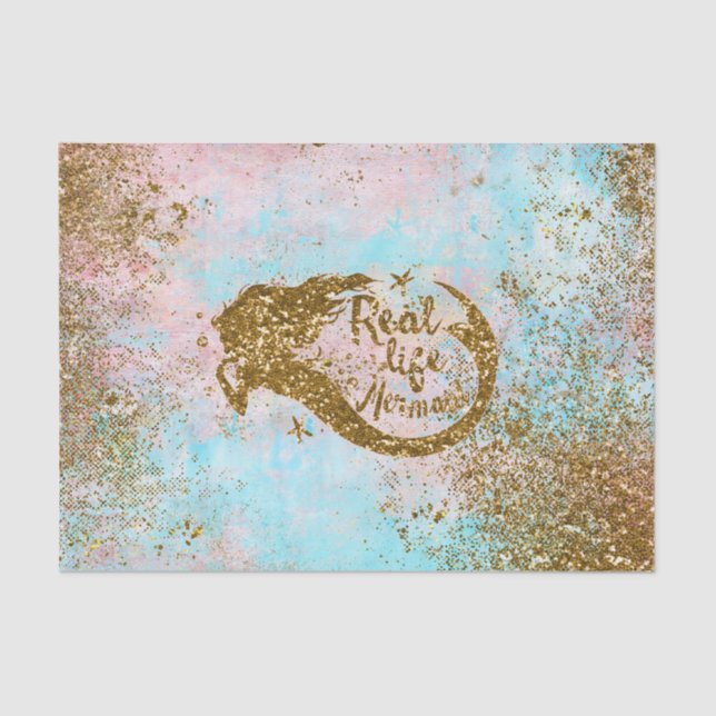 Real Mermaid Life- Glitter Gold Mermaid Tissue Paper (Front)