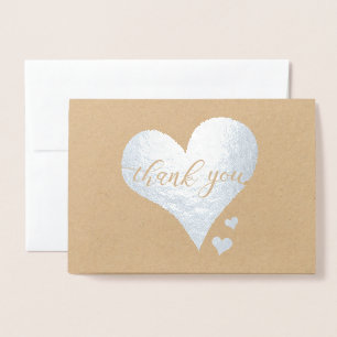 Real Metallic Thank You Script Heart Foil Card
