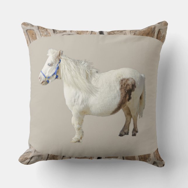 Real miniature pony mini WHITE HORSE small animal Cushion (Front)