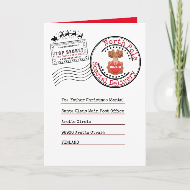 Real North Pole Delivery address for children kids Card (Front)