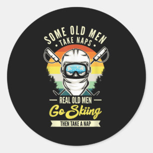 Real Old Men Go Skiing Funny Ski Lovers Retro  Classic Round Sticker