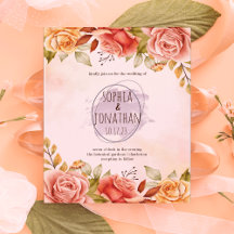 Real Orange Floral Watercolor Wedding Invitation
